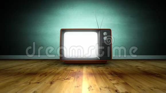 放大复古电视屏幕模糊噪音与绿色墙壁视频的预览图
