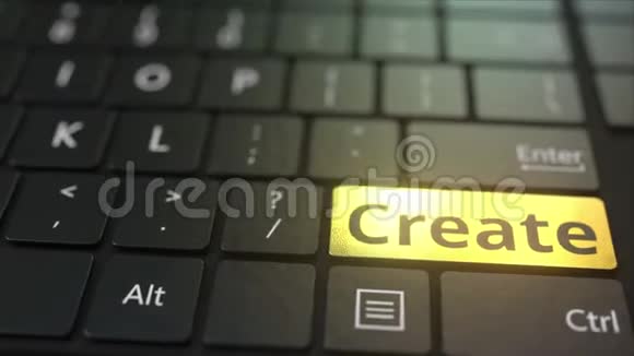 黑色电脑键盘和黄金创建键概念三维动画视频的预览图