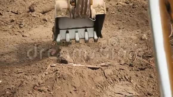 施工现场的开挖工作挖掘机铲斗提升地面施工机械地面工程关闭视频的预览图