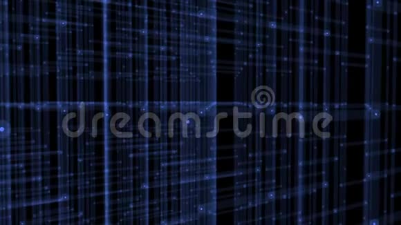 带有移动条纹和闪烁粒子的led屏幕的抽象技术背景无缝环的动画视频的预览图