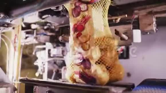 车间用机器装满土豆的网袋视频的预览图