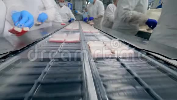 女人在一个工厂里用食物包装容器视频的预览图