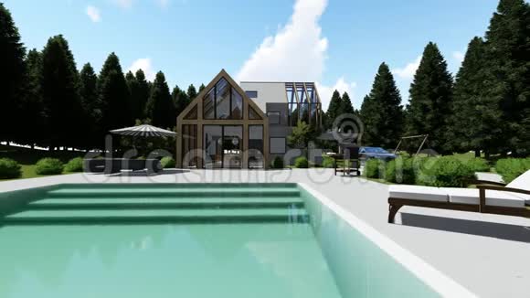 现代斯堪的纳维亚风格的房子室外游泳池视频的预览图