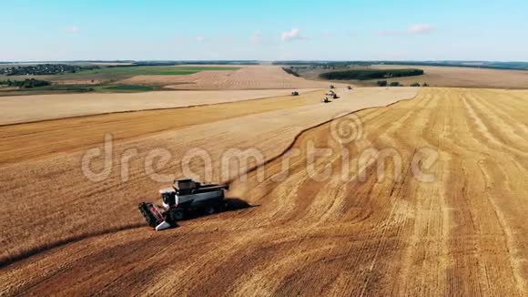 农业收割机在田野上移动耕种庄稼视频的预览图