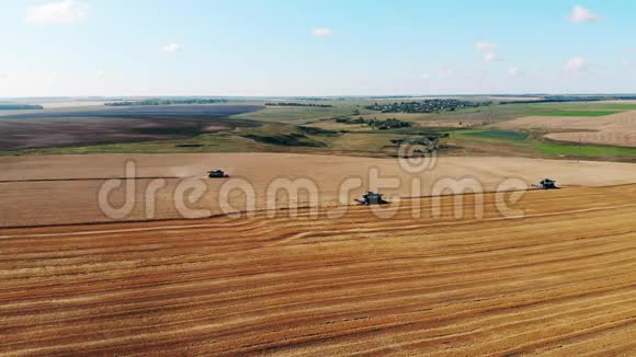 农业机器在一片种植庄稼的田野上驾驶视频的预览图