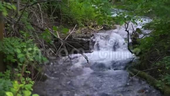 冰冷的山河在石头间流淌寒冷清澈绿松石的河流视频的预览图