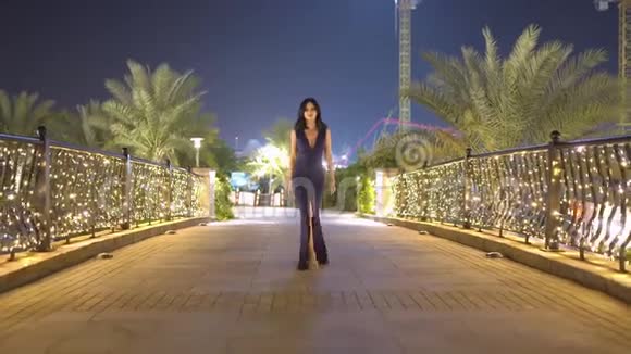 女孩去约会身着晚礼服的优雅女子夜空城独步视频的预览图