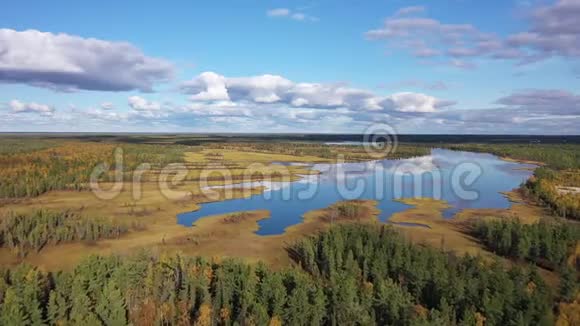 俄罗斯北极地区的冻土带秋季完全平静的俯视图视频的预览图