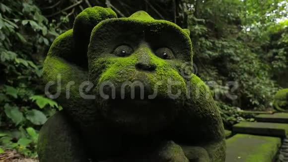 在印度尼西亚巴厘岛的一个古老公园里长满青苔的老雕像就在附近视频的预览图