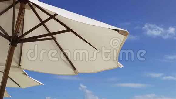 在沙滩上的伞下度暑假视频的预览图