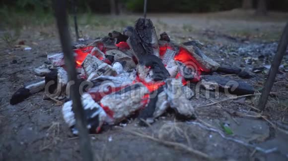 一股烟从红色的热煤里冒出来烧烤理念消防理念视频的预览图