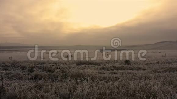 美丽的金色日出空中平底锅在韦弗利湖寒冷的冬天早晨视频的预览图