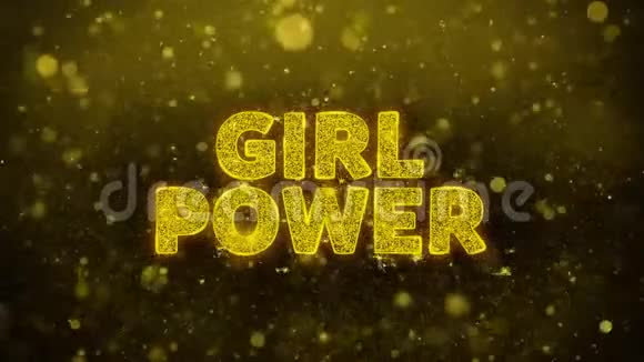 金色闪光闪亮粒子动画上的女孩力量文本视频的预览图