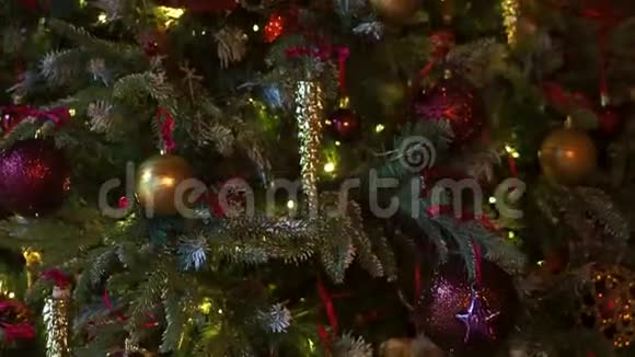 优雅的圣诞树许多玩具和闪烁的花环从下到上都是淘淘视频的预览图