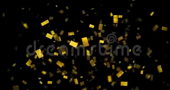从底部的金色火花闪光箔纸屑黑色背景动画新年快乐和节日乐趣爆炸视频的预览图