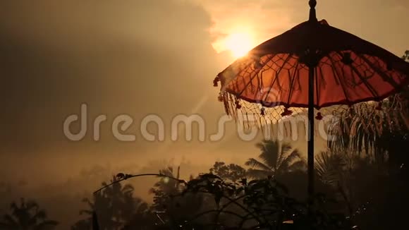 巴厘岛传统伞日落印度尼西亚视频的预览图