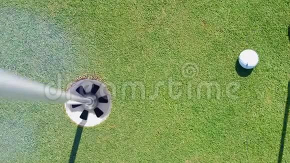 白球进入高尔夫球场的一个洞视频的预览图