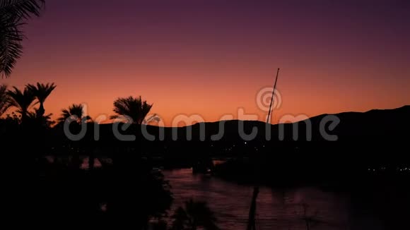 埃及尼罗河畔日落时间流逝视频高清视频的预览图