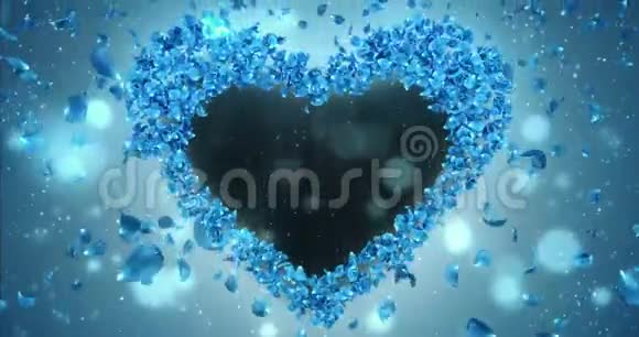 蓝色玫瑰花花瓣心形阿尔法马特环占位符4k视频的预览图