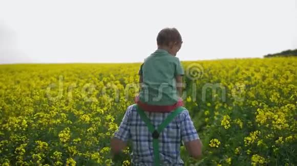 农夫扛着孙子肩在田里视频的预览图