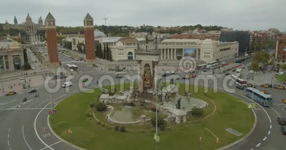 空中观景西班牙巴塞罗那西班牙广场威尼斯塔国家博物馆视频的预览图