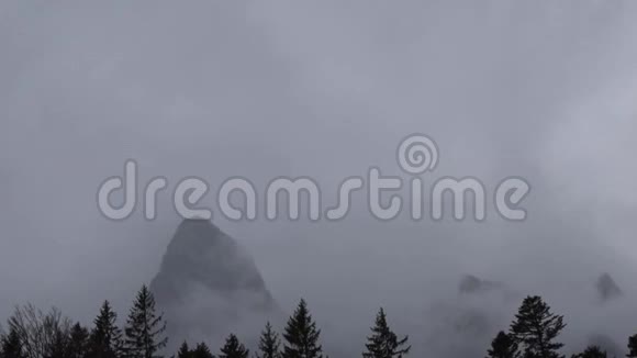 雾状的山顶上有树影视频的预览图