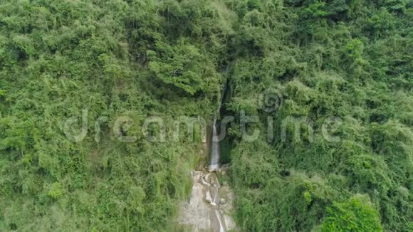 山上的瀑布有雨林的山脉群山覆盖着茂密的丛林视频的预览图