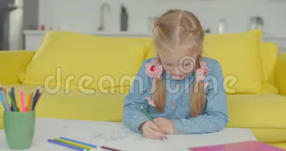 可爱的孩子用毛毡笔创作图画视频的预览图