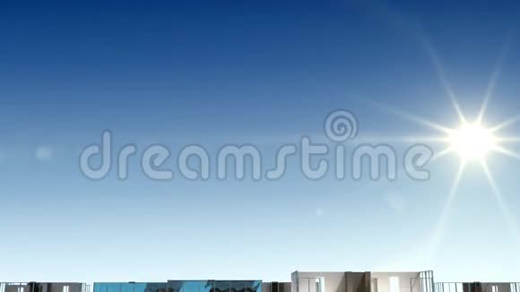 在蓝天上和太阳一起生长的建筑物高清1080视频的预览图