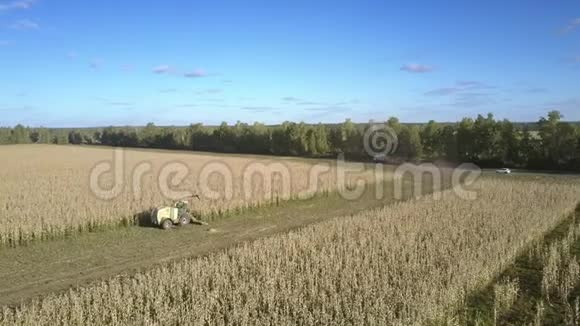 农民在收割的庄稼地里脱离联合收割机视频的预览图
