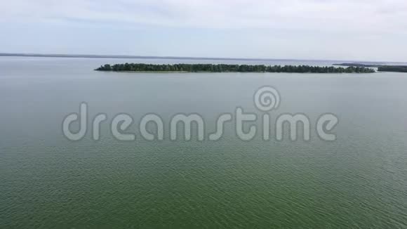 概述美丽的夏季景观飞过河流和树木的无人机鸟的视野视频的预览图