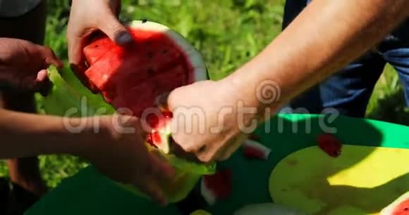 切完后红片的西瓜被堆放在碗里视频的预览图