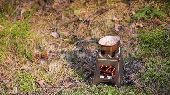 在树枝炉上煮香肠视频的预览图