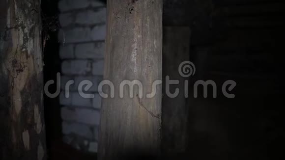 地下室的灯光照亮了房子的木支架视频的预览图