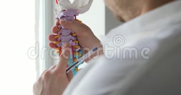 男医生正在用脊柱模型解释脊柱的结构视频的预览图