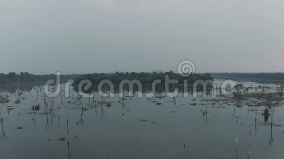 柬埔寨吴哥窟寺附近湖泊上方的Drone时间推移视频的预览图