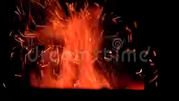 红色火焰和火花在黑暗中升起视频的预览图