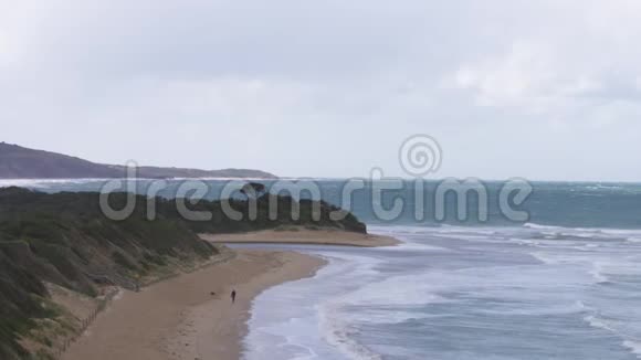 沙滩海岸的地平线和蓝色水域视频的预览图
