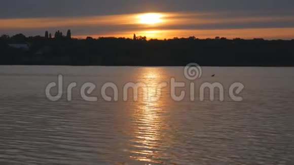 夏天的日落就像平静的河流背景上的闪光视频的预览图