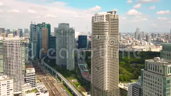 从世界贸易中心观看东京城市景观的全景视频包括东京天空树哈马里克尤园和苏美达河视频的预览图