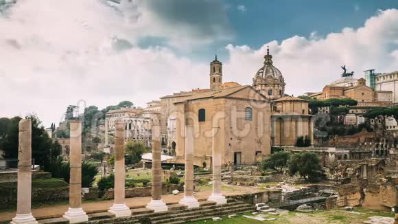 意大利罗马和平圣殿和罗马论坛中的巴西利卡艾米莉亚圣蒂卢卡E马蒂纳教堂和塞纳宫视频的预览图