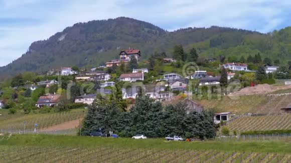 蒙特勒市附近的一座小山上有葡萄园的瑞士房屋景观瑞士视频的预览图