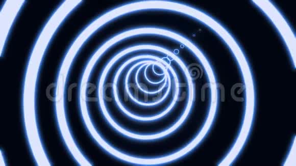 由彩色蓝绿色霓虹灯线组成的抽象圆形隧道黑色背景未来主义霓虹灯隧道3d视频的预览图
