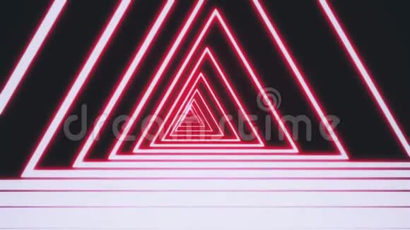 计算机生成的抽象霓虹灯三角隧道包括在黑色背景上移动橙色亮线视频的预览图