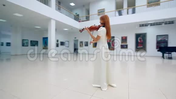 职业音乐家在博物馆里用木制小提琴演奏视频的预览图