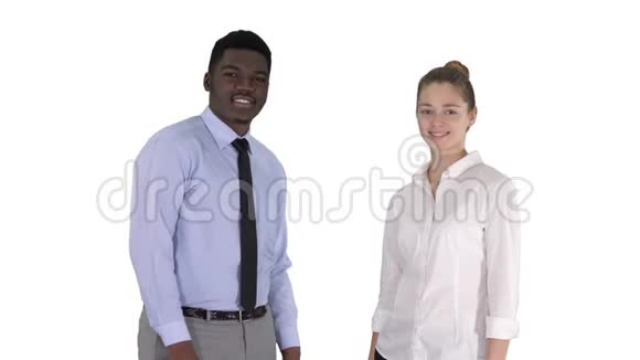成功的商人在白色背景下摆姿势的商业团队视频的预览图