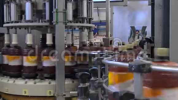 在有工人的啤酒厂里装瓶啤酒视频的预览图