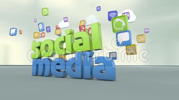 社交媒体标志彩色背景图标喜欢和推特3d文字字母视频的预览图