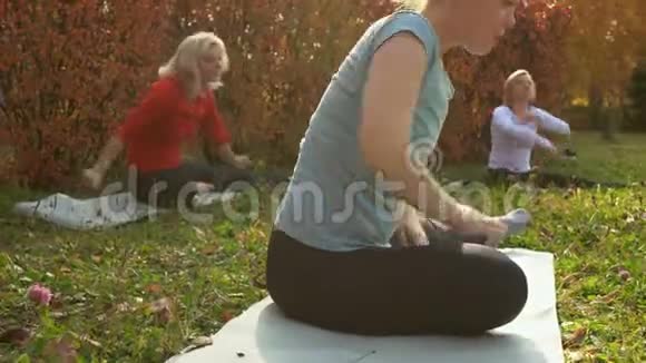 秋季公园健身运动时穿运动服的运动妇女视频的预览图