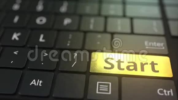 黑色电脑键盘和金色启动键概念三维动画视频的预览图